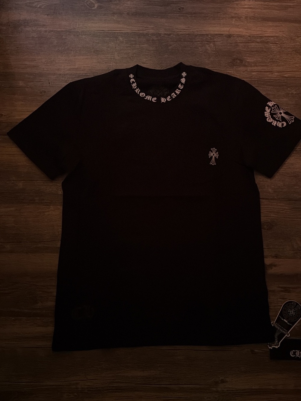 Chrome Hearts Black Short Sleeve Logo Tee with White Cross Details